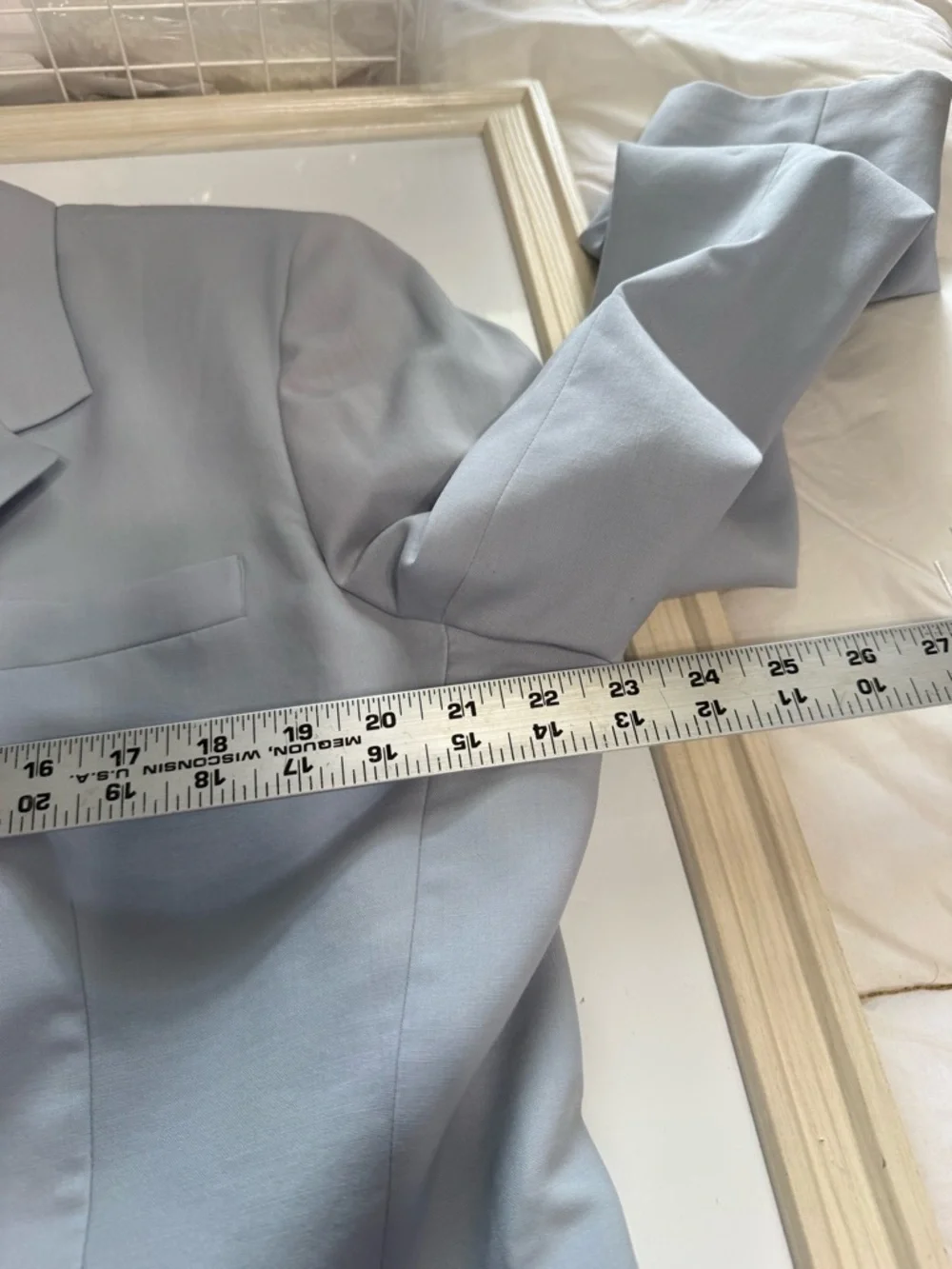 Brooks Brothers Light Blue Wool Suit Set Blazer Jacket & Pants Size 14 Flaws